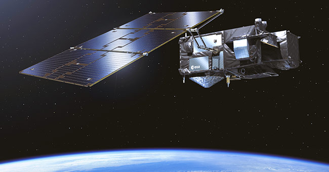 Sentinel-3 satellit vil i samspil med DHI’s havmodeller give bedre forudsigelser af havstrømme (Credits: ESA–Pierre Carril)
